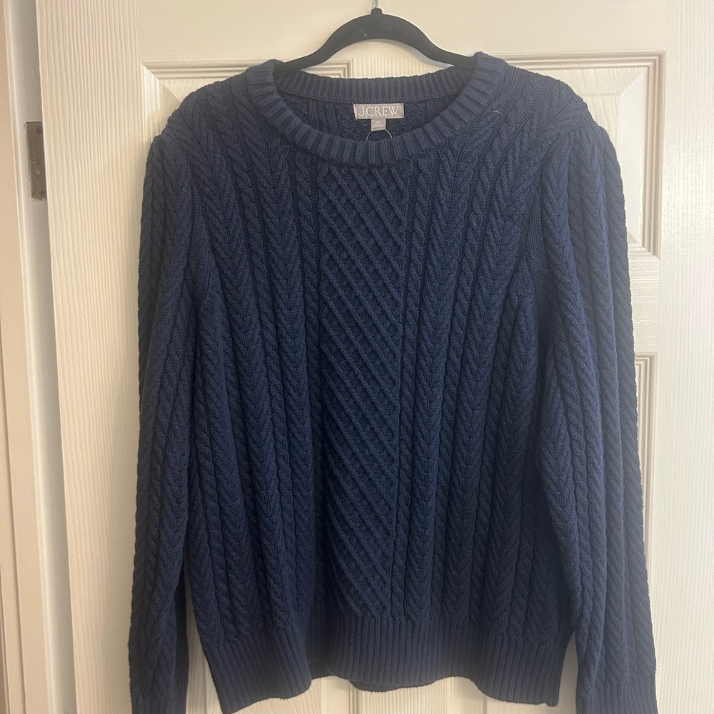 NWOT J.Crew Womens navy Cable-Knit Puff-Sleeve Crewneck Sweater Size XXL BS978 - Picture 5 of 5